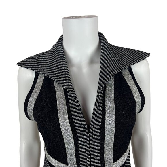 Vintage 70s Silver Mini Dress Womens XS Chevron Lurex Metallic Pointed Collar - Picture 6 of 11